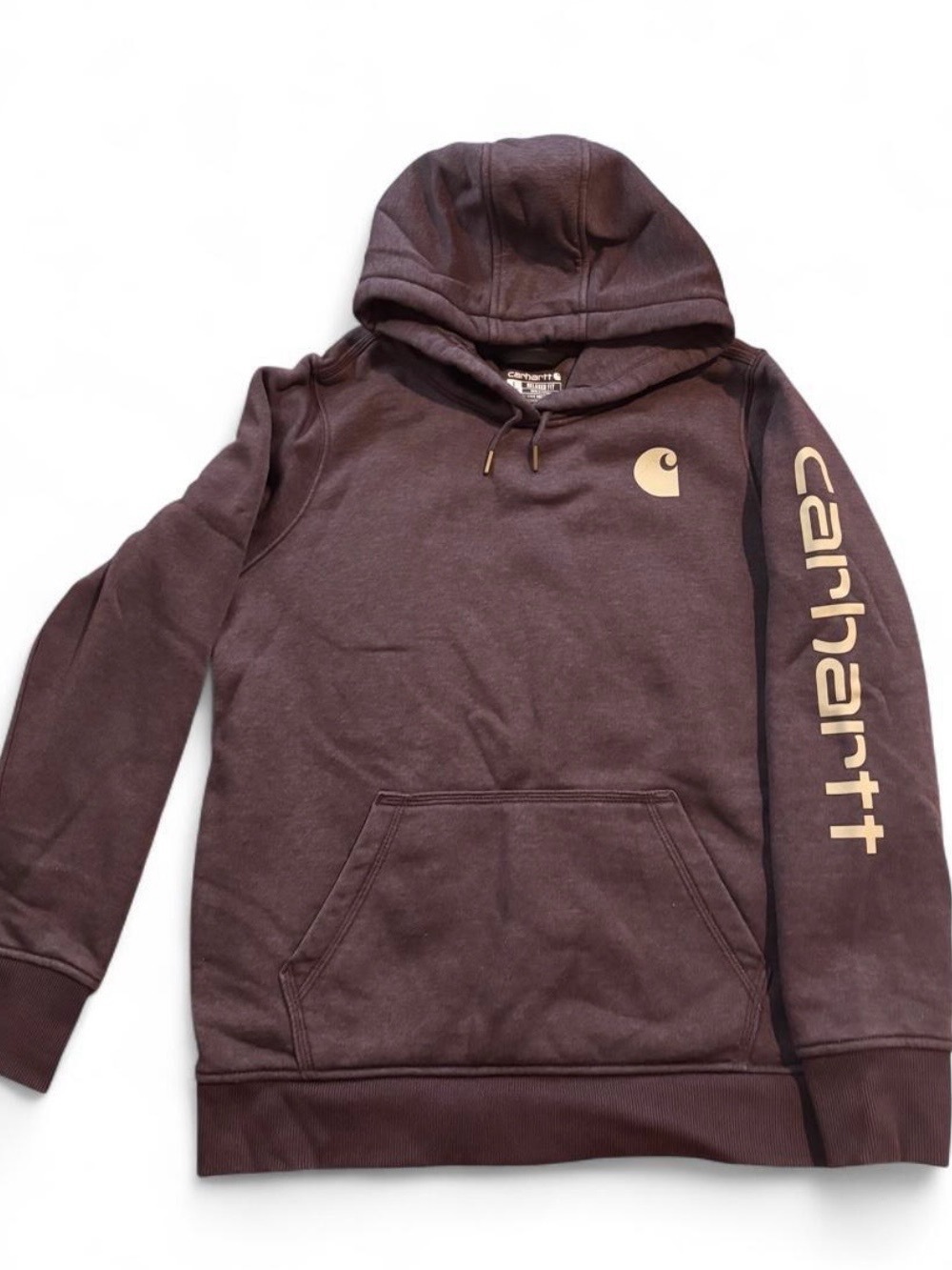 Carhartt Men's Dark Brown Hooded Sweatshirt with Gold Logo